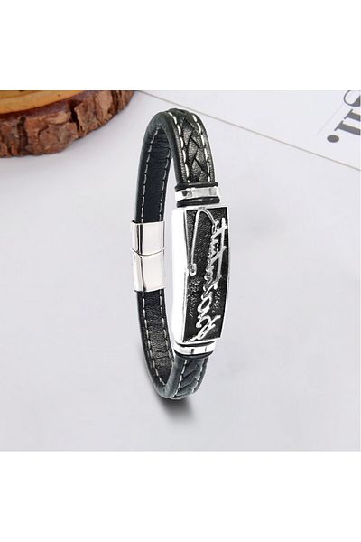 görk Kemal Ataturk Steel and Leather Bracelet