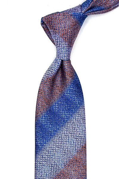 Kravatkolik Orange - Blue Line Pattern Classic Tie with Handkerchief Kk13070