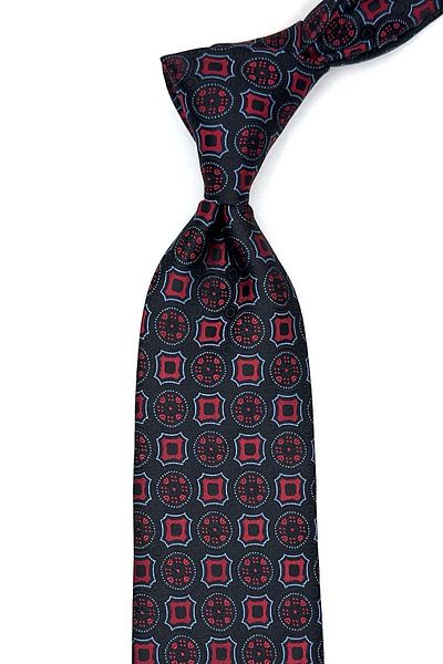 Kravatkolik Classic Tie with Black Motif Pattern Handkerchief Kk12952