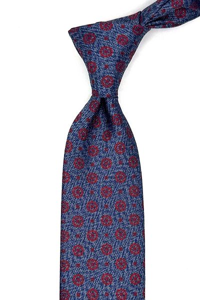 Kravatkolik Classic Tie with Blue Motif Pattern Handkerchief Kk12910