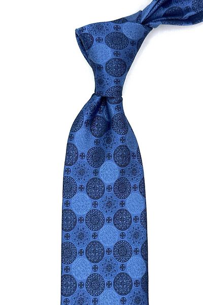 Kravatkolik Classic Tie with Blue Polka Dot Pattern Handkerchief Kk12991