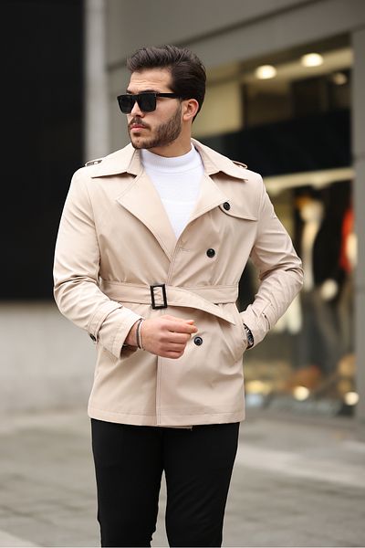 OHEPMODA Ανδρική καμπαρντίνα Slim Fit με ζώνη
