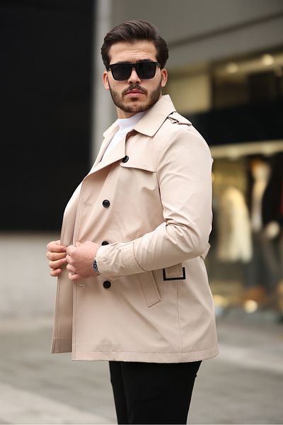 OHEPMODA Ανδρική καμπαρντίνα Slim Fit με ζώνη