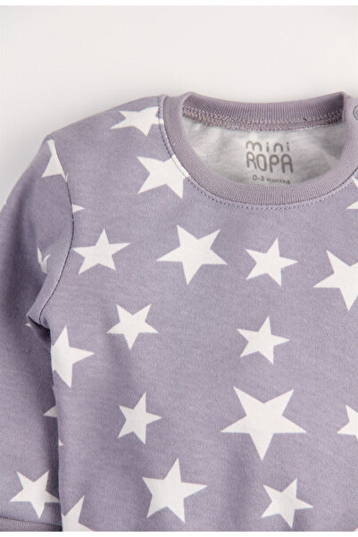 Mini Ropa Purple Star Patterned Seasonal Baby Set Top and Bottom Sweat Set