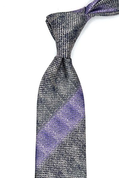 Kravatkolik Gray - Lilac Line Pattern Classic Tie with Handkerchief Kk13069