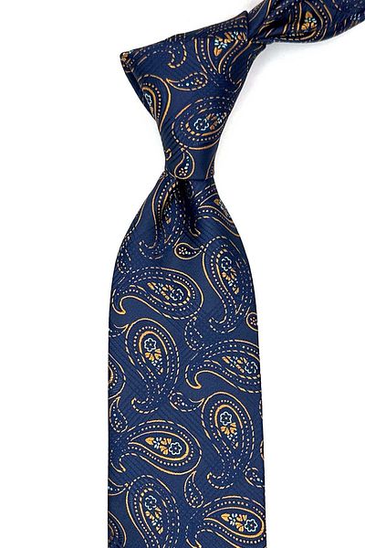 Kravatkolik Navy Blue - Mustard Shawl Pattern Classic Tie with Handkerchief Kk13009