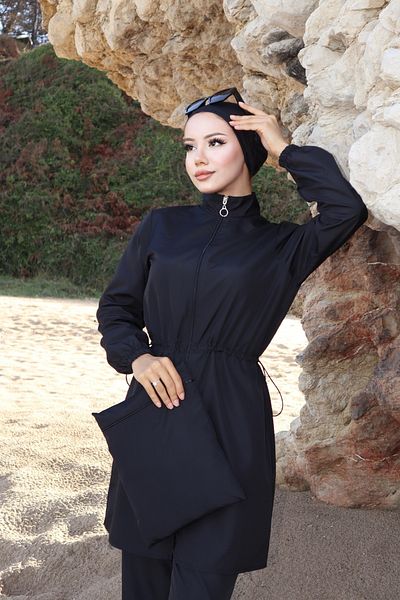 new ats Black Hijab Swimsuit - Set of 4, Adjustable Elastic Waist