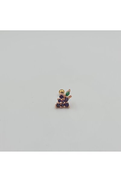 SE Jewellery Cerrahi Çelik Rose Mor Taşlı Üzüm Küpe Tragus Helix Kıkırdak Pie...