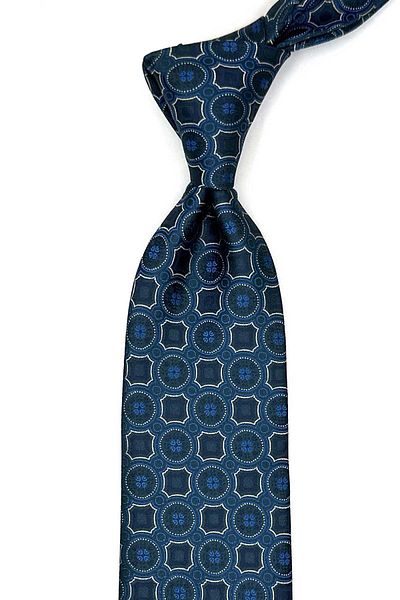 Kravatkolik Classic Tie with Petrol Blue Motif Pattern Handkerchief Kk12950