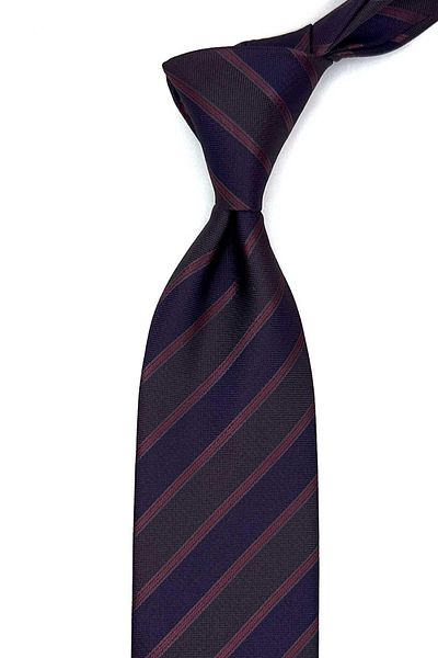 Kravatkolik Classic Tie with Plum Line Pattern Handkerchief Kk12880