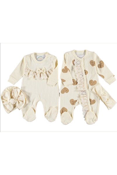 İLHANLAR Heart Printed Scalloped Ruffled 2-Piece Baby Girl Romper 3~6 Months