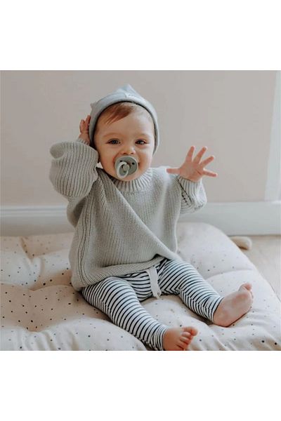 Mini Ropa Unisex Regular Baby Kids Sweater Gray Crew Neck Oversize Knitwear Sweater