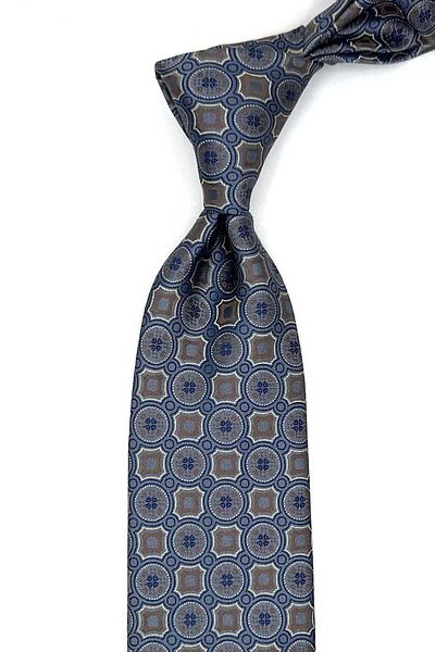 Kravatkolik Classic Tie with Gray Motif Pattern Handkerchief Kk12957