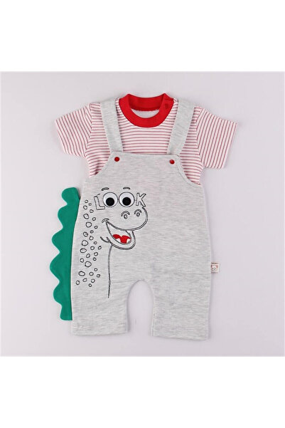 Minisse Унісекс дитячий сірий комбінезон з вишивкою динозавра та іграшками