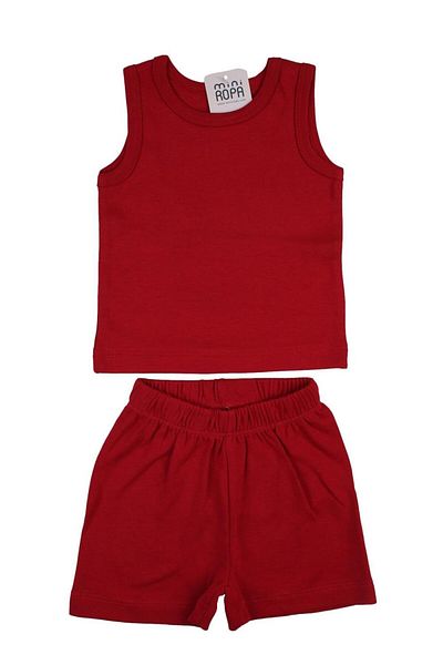 Mini Ropa طقم شورت بدون أكمام 0-5 سنوات طقم شورت رياضي صيفي أحمر