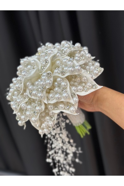 GELİNÇİÇEKCOM Gala İnci ve Taşlı Lüks Gelin Çiçeği