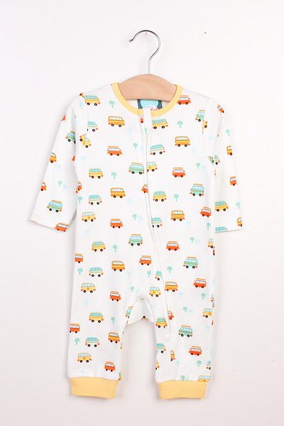 Mini Ropa Zippered Baby Rompers Seasonal Baby Rompers Yellow Bus Printed Baby Rompers