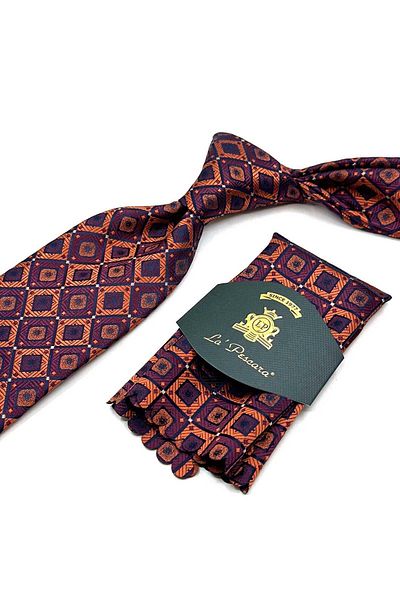 Kravatkolik Orange Square Pattern Handkerchief Classic Tie Kk12867
