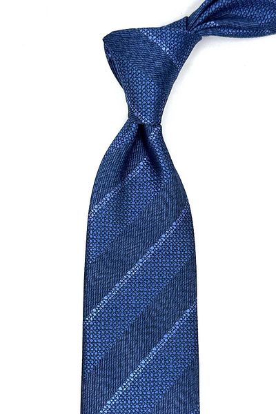 Kravatkolik Classic Tie with Navy Blue Line Pattern Handkerchief Kk13102