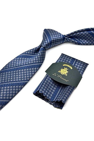 Kravatkolik Blue - Gray Classic Tie with Crow's Feet Wipes Kk12849