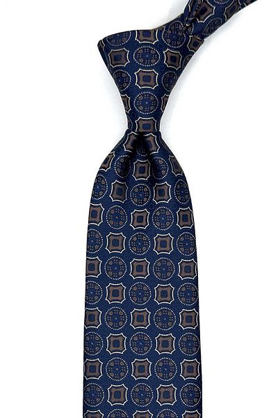 Kravatkolik Classic Tie with Navy Blue Motif Pattern Handkerchief Kk12958