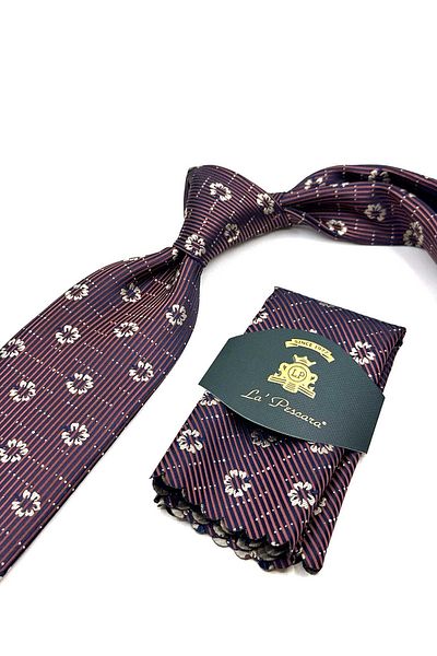 Kravatkolik Brown Floral Pattern Handkerchief Classic Tie Kk13019