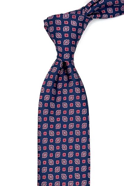 Kravatkolik Navy Blue - Red Motif Pattern Classic Tie with Handkerchief Kk12986