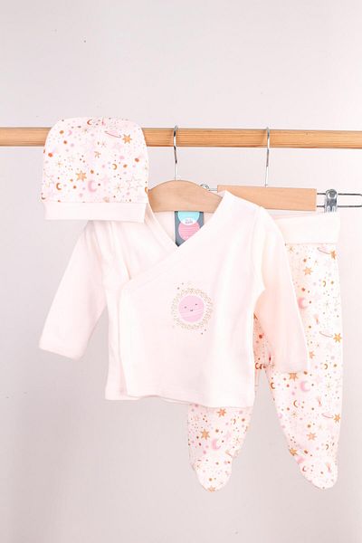 Mini Ropa Pink Space Printed Newborn Bodysuit Set Hat Bodysuit Set