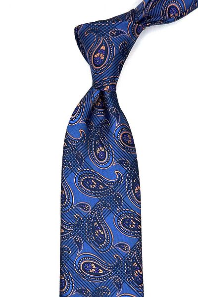 Kravatkolik Classic Tie with Blue Shawl Pattern Handkerchief Kk13012