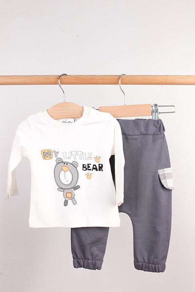 Mini Ropa Smoked Hooded 3-Piece Baby Set 3-Piece Baby Set with Cardigan Stylish Baby Set