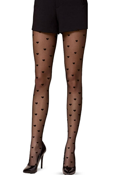 PJ & Me Kalp Desenli Siyah Renk Kadın Külotlu Çorap