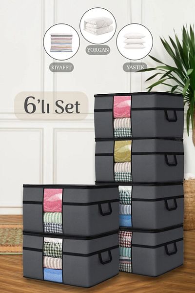 Helen's Home Τσάντα αποθήκευσης παπλώματος Mega Size 6 τεμαχίων - Τσάντα αποθήκευσης παπλώματος με παράθυρο με παράθυρο 75 Χ 40 Χ 40 εκ. Ανθρακίτη