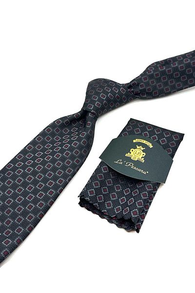 Kravatkolik Black Small Pattern Handkerchief Classic Tie Kk13029