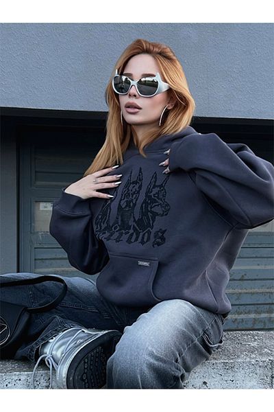 Cos Weirdos Anthracite Rhinestone Stone Sweatshirt Hoodie