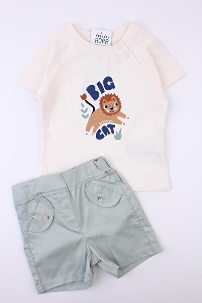 Mini Ropa Baby Boy Green Woven Shorts and Combed Cotton T-shirt Set