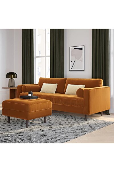 innature Molis, Özel Kadife Kumaş Yumuşak Soft Oturumlu, Turuncu Üçlü Kanepe ...