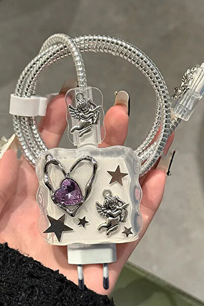 WANNA PROTECT Iphone 20W Uyumlu Şarj Kablosu Başlığı Adaptörü Koruma Taşlı Ka...