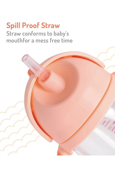 Bonfino Dino Print Straw Sipper Cup for Toddlers - Pink, 240mL, Spill & Leakproof, Ergonomic Handle