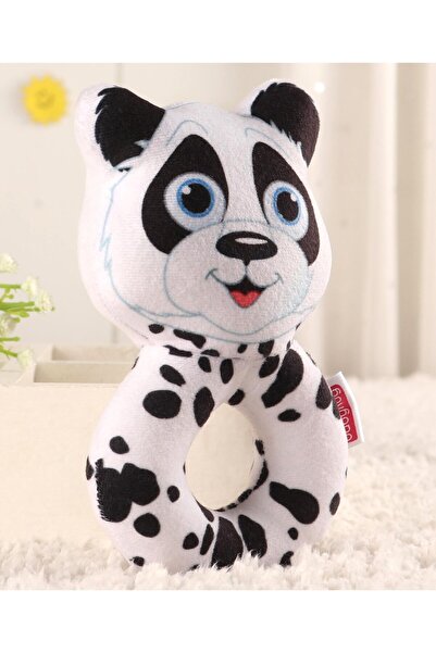 Babyhug Babyhug Panda Face Soft Rattle Toy - Black & White, Comfortable Grip, Safe for 3M+, 15cm Length