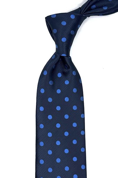 Kravatkolik Navy Blue Polka Dot Pattern Classic Tie with Handkerchief Kk13096