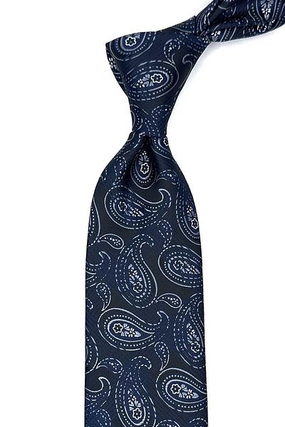 Kravatkolik Black - Navy Blue Classic Tie with Shawl Pattern Handkerchief Kk13008