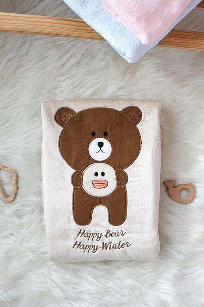 Mini Ropa Happy Bear Angora Welsoft Baby Blanket Beige Welsoft Winter Blanket