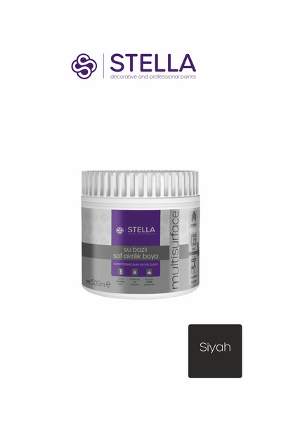 Stella SU BAZLI SAF AKRİLİK YENİ NESİL DÖNÜŞÜM BOYASI 0,5LT SİYAH
