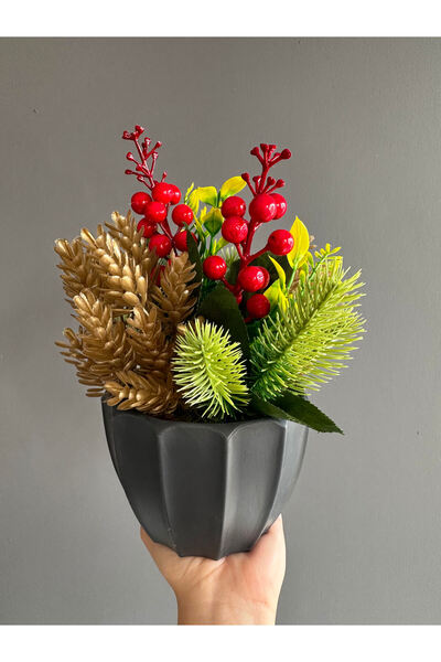 Luvienn Kokinalı Yeni Yıl Hediyelik Dekor Siyah Saksı -Kokinalı Çam  Vazo Ara...