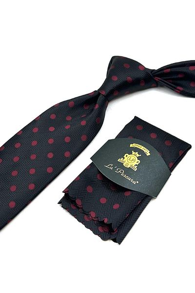 Kravatkolik Black Polka Dot Pattern Classic Tie with Handkerchief Kk13095