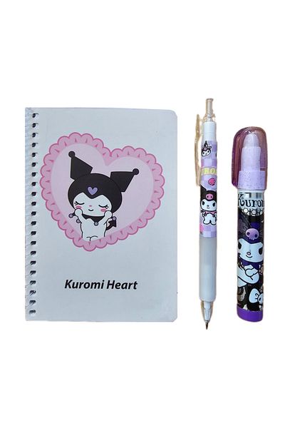 Ceylan Kırtasiye Bloc de note Kuromi 07 - Creion versatil pentru depunere și gumă de șters Rocket (Set de 3) - Kromi