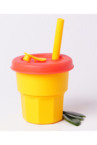 Fab N Funky كوب للأطفال مع قشة، تصميم مقاوم للانسكاب، لون موحد منعش، متين، 3 سنوات فما فوق، أصفر - 400 مل