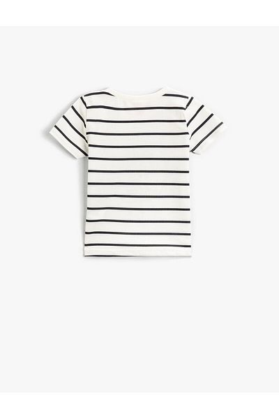 Koton Striped Slogan Printed Short Sleeve T-Shirt Cotton