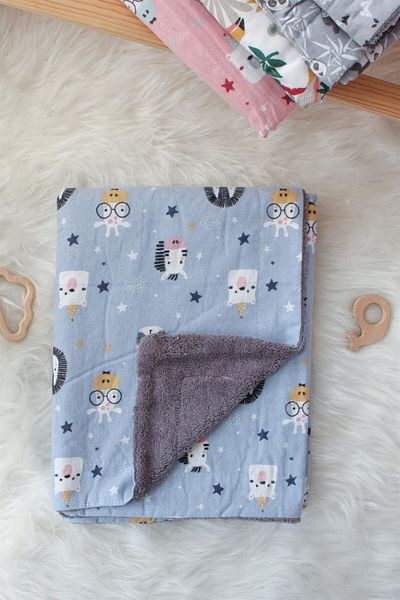Mini Ropa Flannel Lamb Welsoft Blanket Blue Animals Patterned Welsoft Flannel Baby Blanket