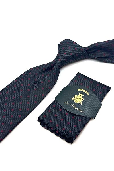 Kravatkolik Classic Tie with Smoked Polka Dot Pattern Handkerchief Kk13001